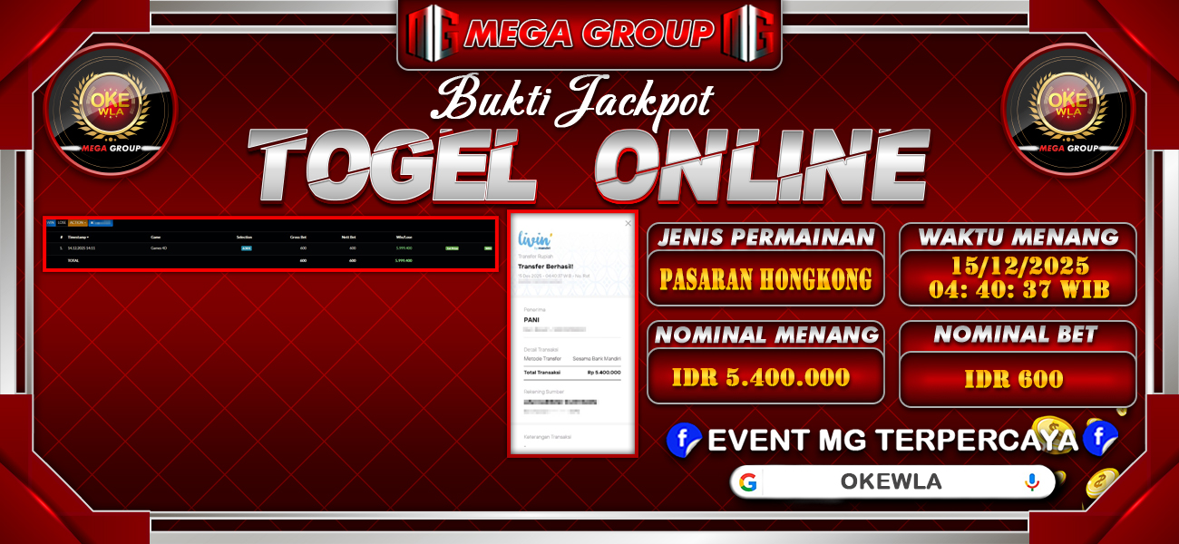 Bukti JP situs Okewla hari Senin, 15 Desember 2025